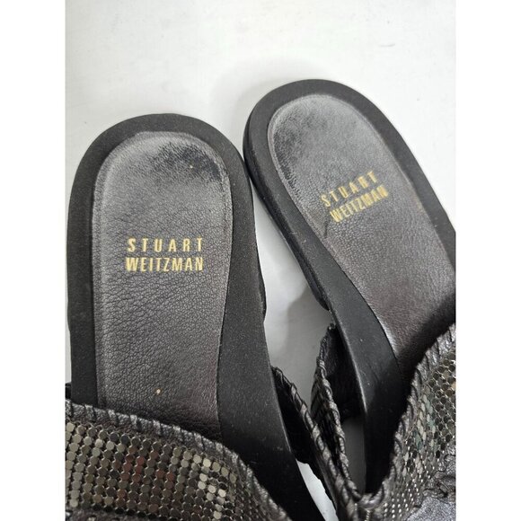 Stuart Weitzman Gunmetal Black Leather Crystal Sandals - Picture 3 of 9